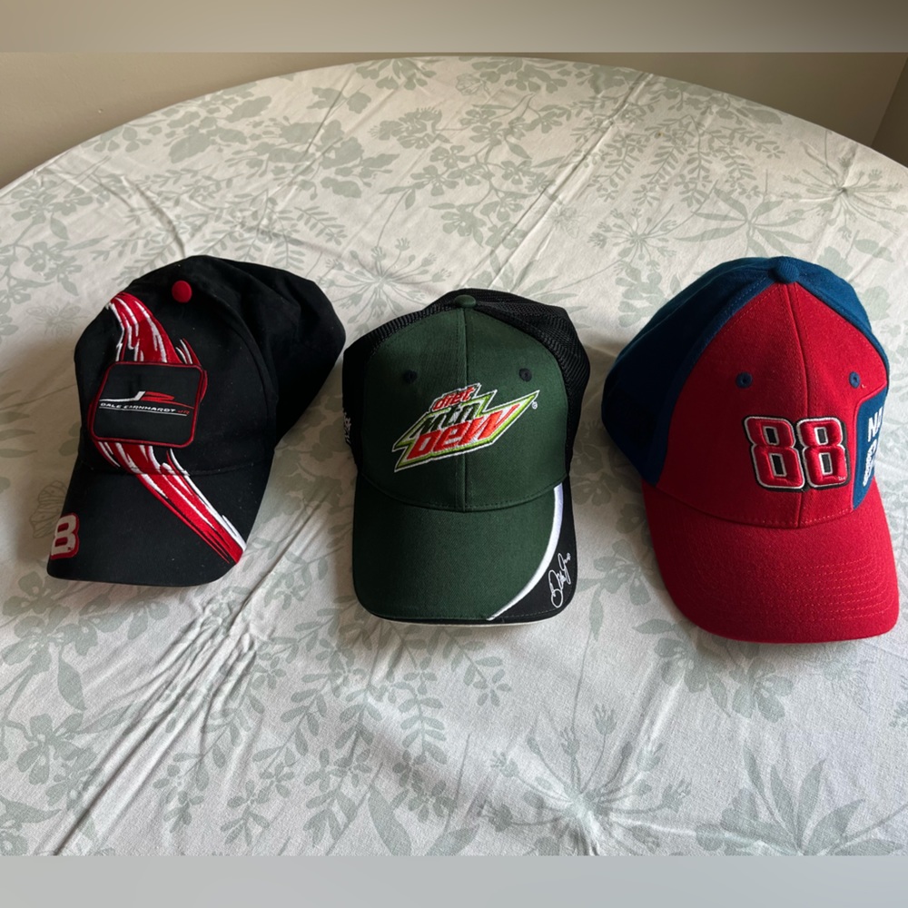 3 Dale Jr. Nascar Race Team Hats in used condition